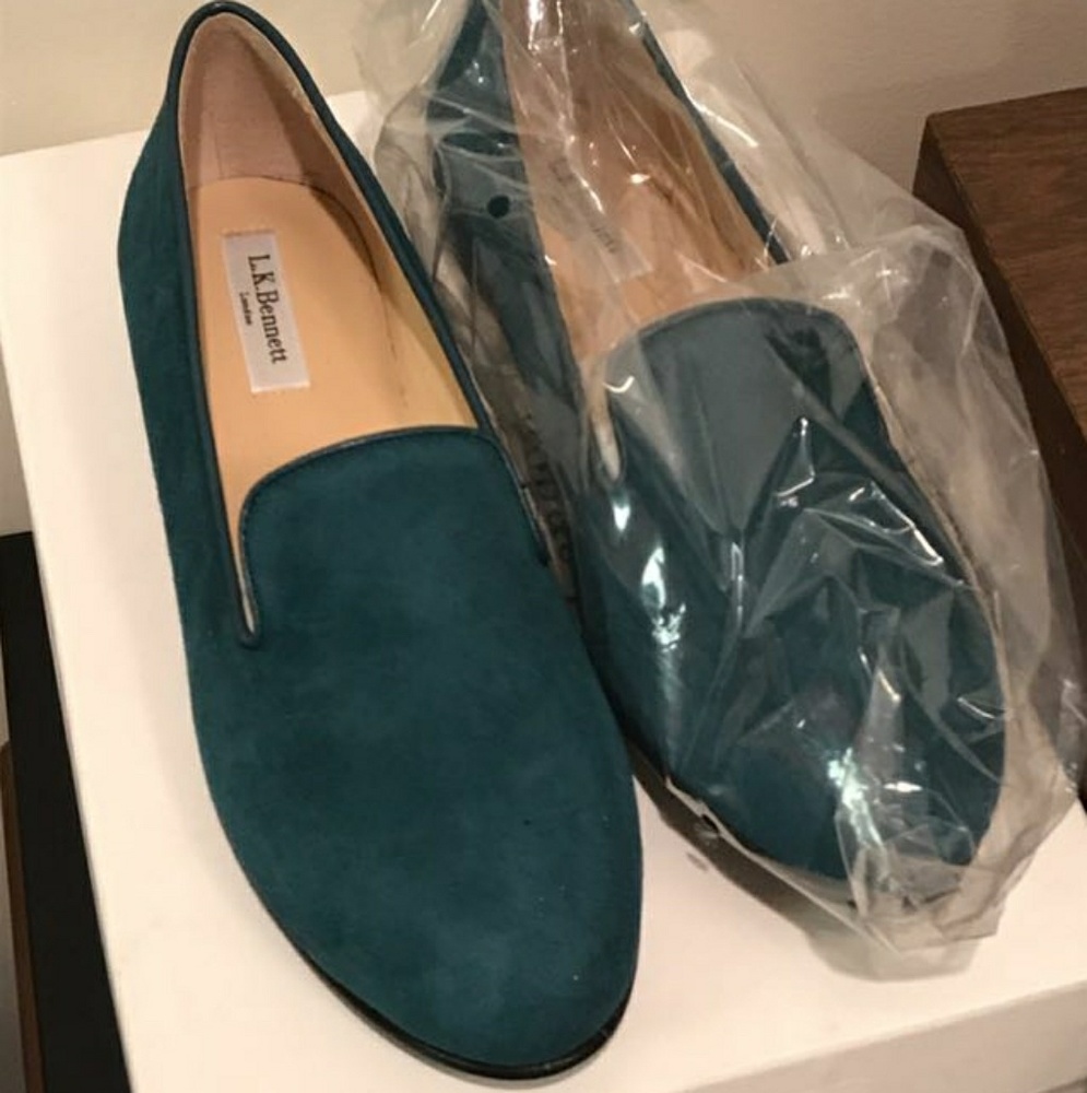 NIB LK Bennett Suede Flat Green Loafers Size 8.5